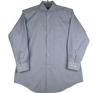 Joseph Abboud Dress Shirt Mens 16 33 Blue White Striped No Wrinkle Cotton L/S